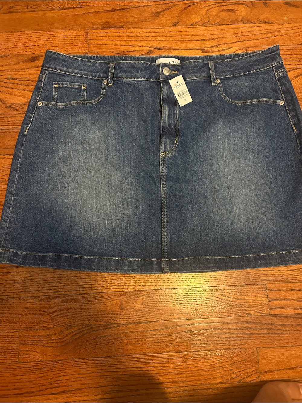 NWT LOFT Blue Denim A-Line Mini Skirt with Front Pockets